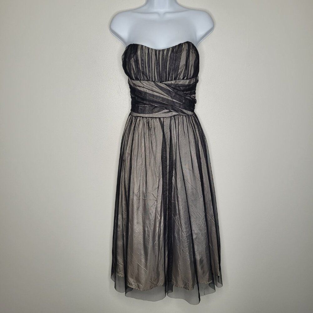 Vintage black silver mesh goth grunge strapless homecoming prom dress size 11